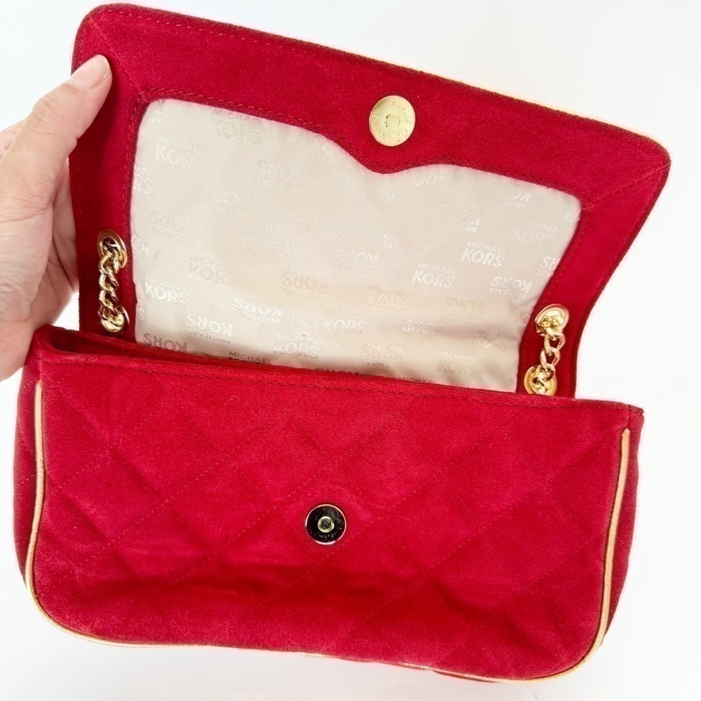 Red faux suede Micheal Kors Clutch/Crossbody bag - Picture 2 of 13